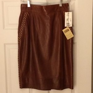 Escada midi brown sienna leather skirt